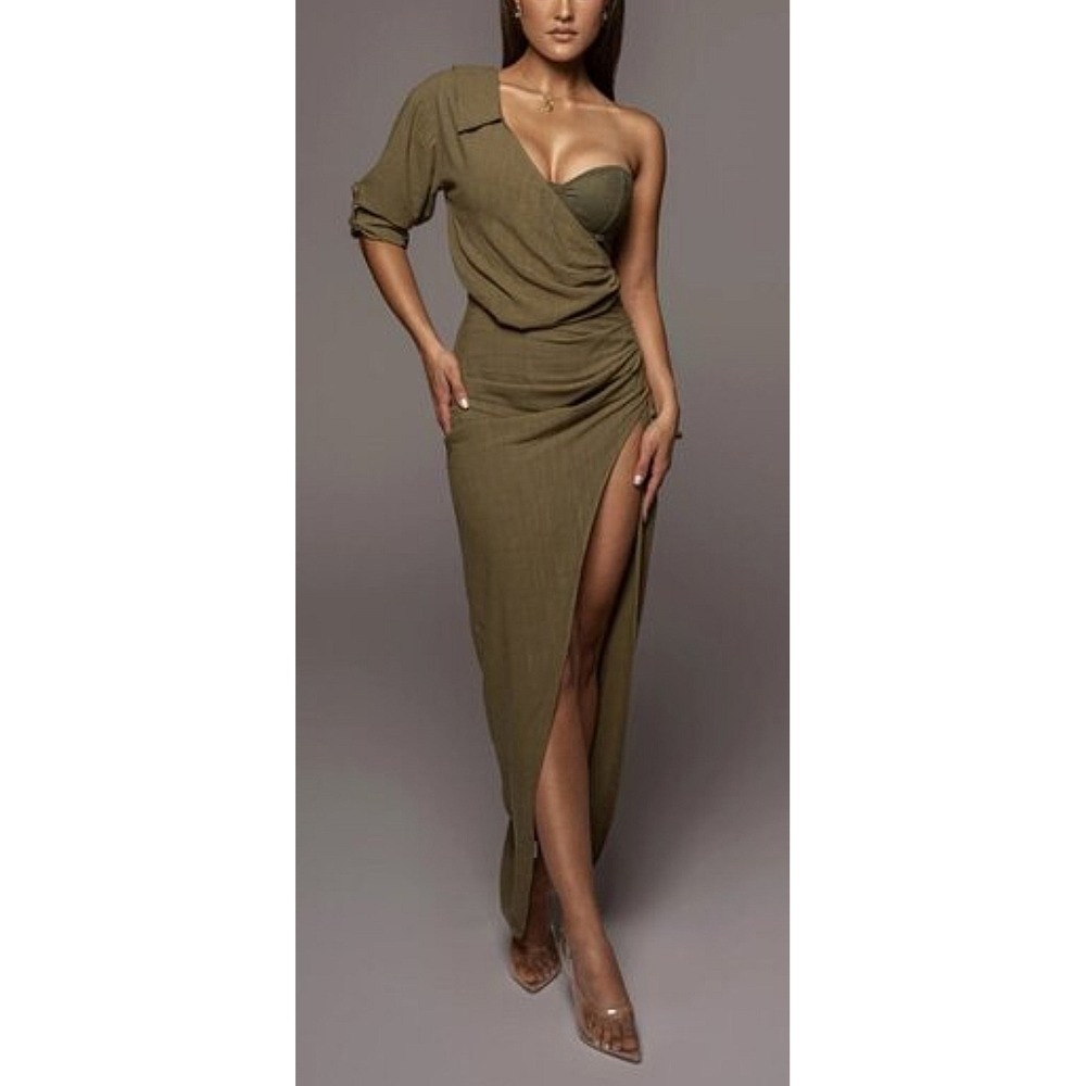 JLUXLABEL || Evita Linen Draped Dress || Size Small ||